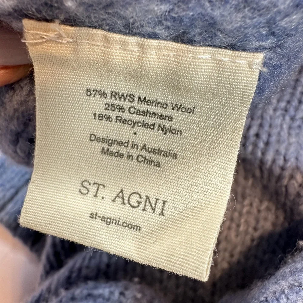 St Agni Wool Cashmere Sweater Open Back‎ Tie Mock Neck Blue XS Minimalist Luxury